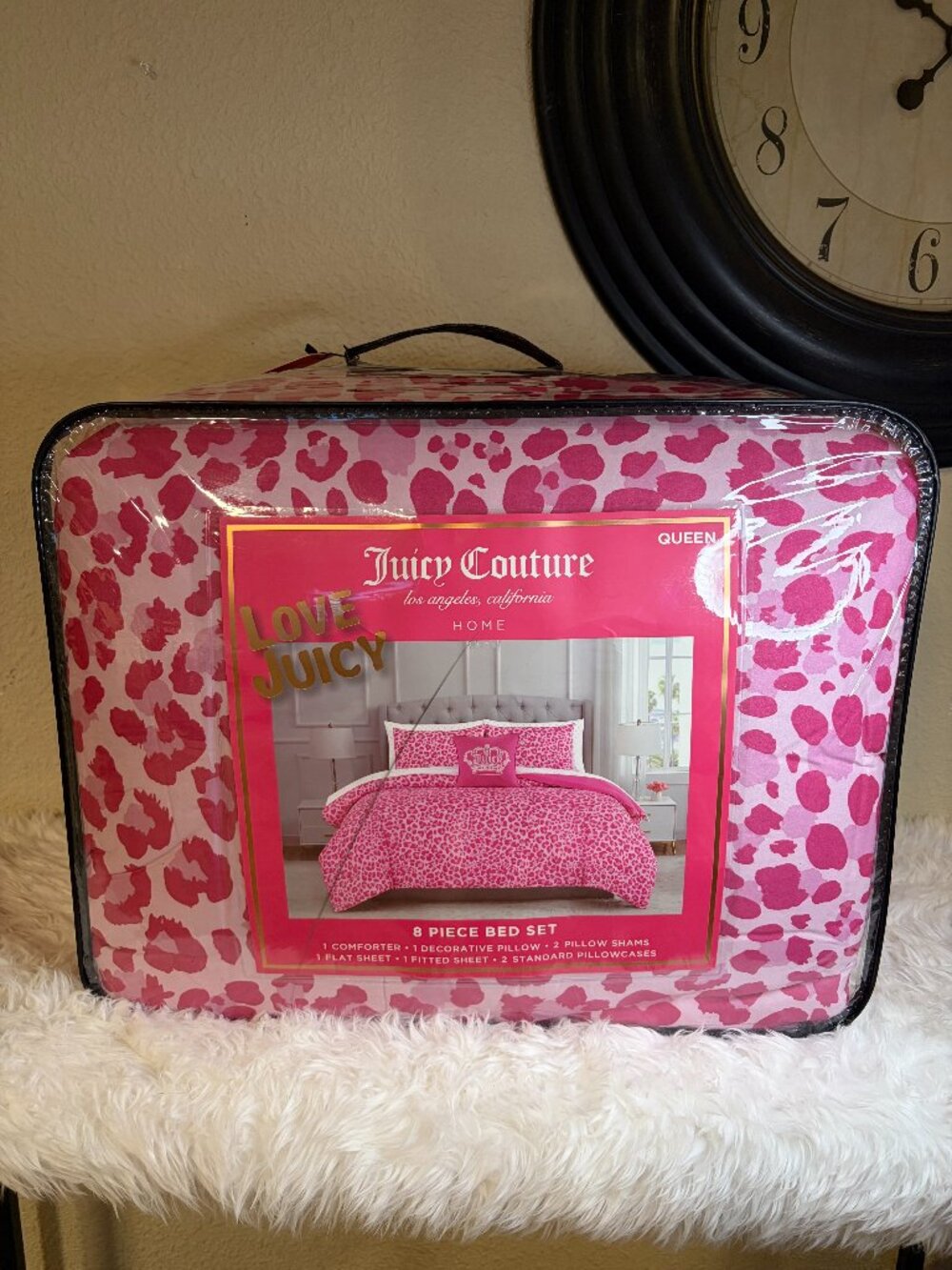Juicy Couture Love Juicy Pink Leopard Queen 8 Pc Comforter Bed Set NWT